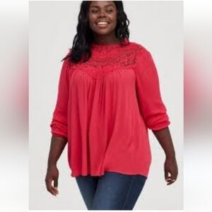 Torrid Pink Magenta Crinkle Gauze Crochet Detail Top 1X NWT 15870720